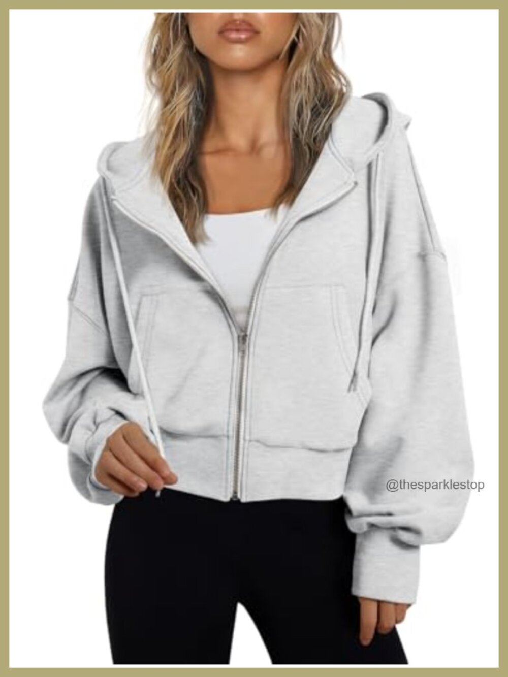 Cropped Zip Up Hoodie Women'S Polyester Cotton Drop Shoulder